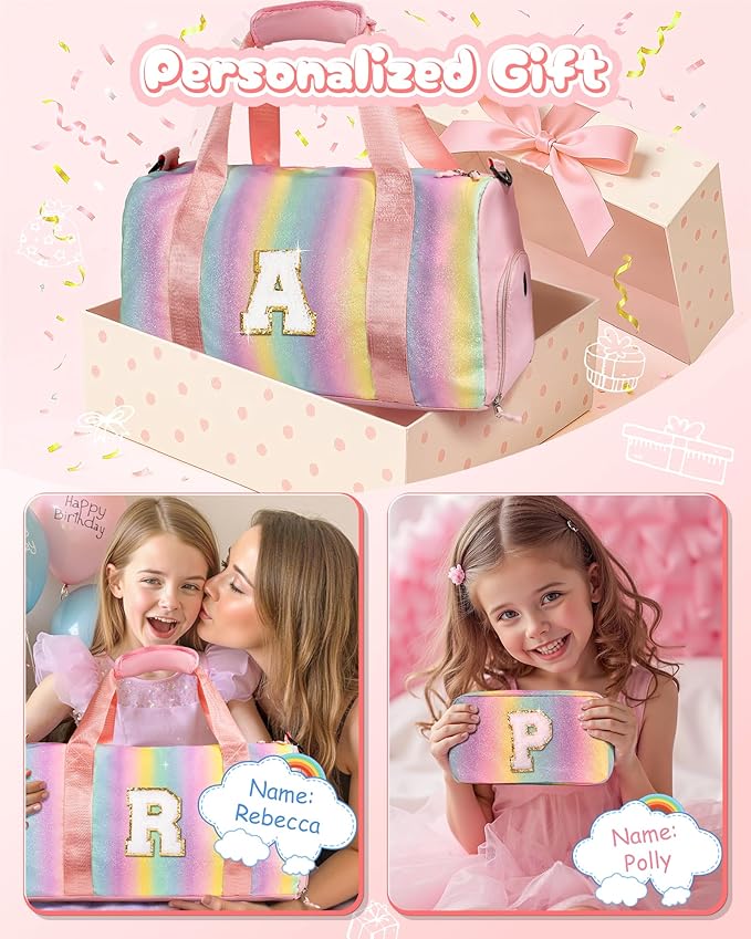 Christmas Gifts for Kids-Girl Gym Bag with Shoe Compartment, Kid Personalized Weekender Overnight Bags, Initial Travel Tote with Makeup Pouch, Graduation Gift for Girls (Letter Y)