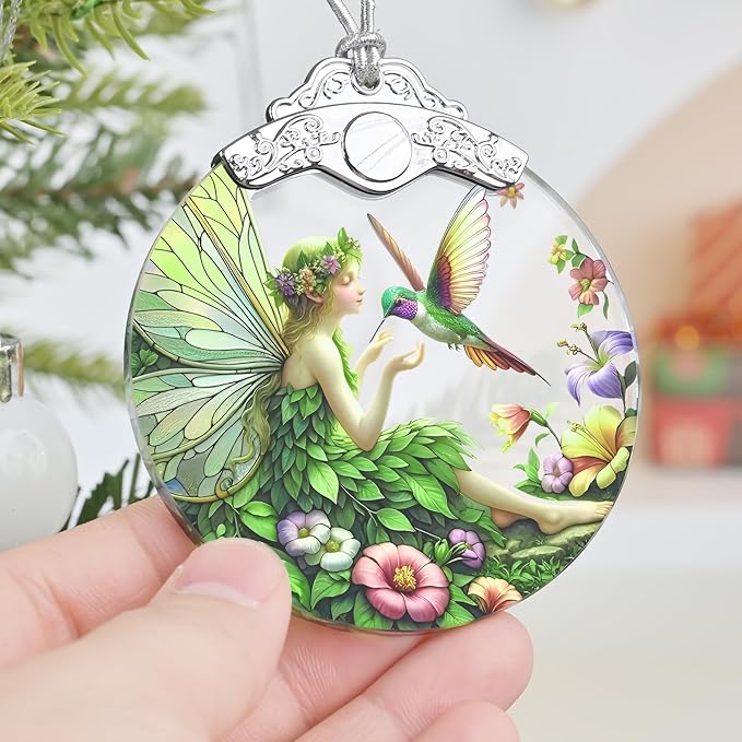 2025 Ornaments for Christmas Tree: Christmas Tree Decoration & Fairy & Hummingbird Themed Stained Glass Gifts