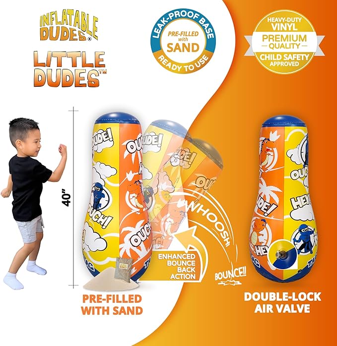 INFLATABLE DUDES Target Bags -Kids Punching Bag | Already Filled with Sand| Bop Bag | Premium Inflatable Toy | Punching Bag for Kids | Enhanced Bounce-Back Action! | Indoor Outdoor -Party Games