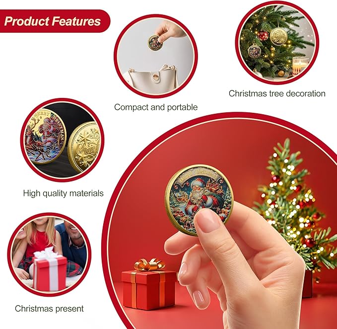 2025 New Santa Claus Commemorative Coin, Christmas Tree Decorations, Funny Santa Claus and Snow House Decorations, (Gift Bags)