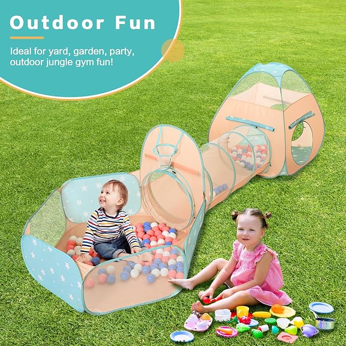 SISTICKER 3 in 1 Kids Play Tent with Baby Ball Pit and Play Tunnel, Toddler Climbing Toys for Boys, Girls, Babies, Indoor Outdoor Pop Up Playhouse Tunnel Toys (Balls NOT Included)