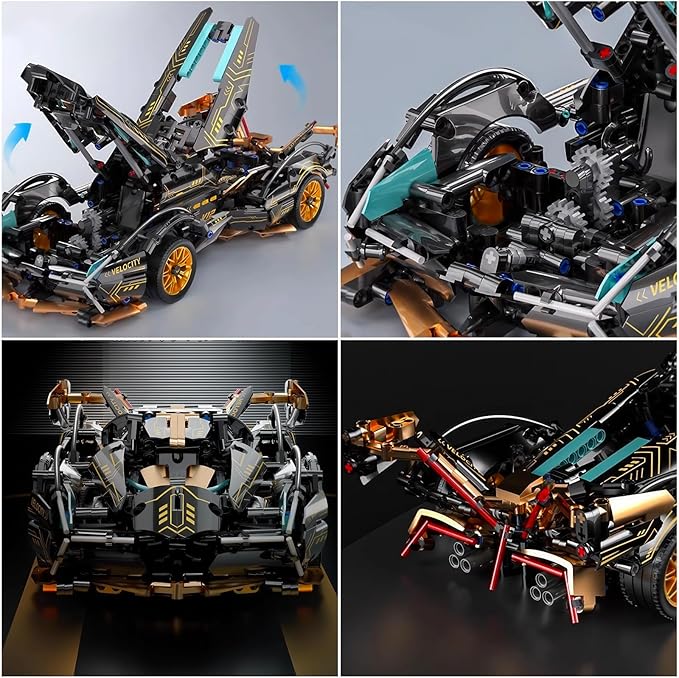 1:14-Scale RC Car Model Kit - Supercar with APP Control, LED Lights, and Functional Scissor Doors for Creative Teens and Adult Hobbyists (1314 Pieces)