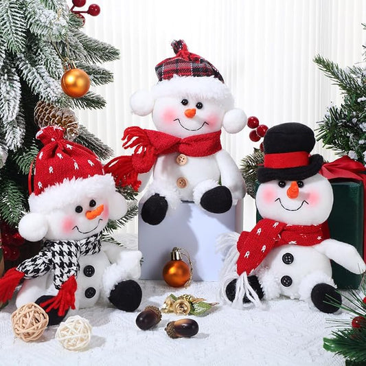 Threan 3 Pcs Christmas Plush Toy Doll Set Christmas Santa Stuffed Animal Toy Reindeer Cute Snowman Elk Claus Plush Gifts Xmas Party Favors Home Office Decor for Adults Boy Girl(Snowman)