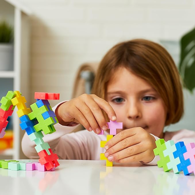 PLUS PLUS Big – 15 Piece Tropical Mix – Construction Building Stem/Steam Toy, Interlocking Large Puzzle Blocks for Toddlers and Preschool, Open Play Tube