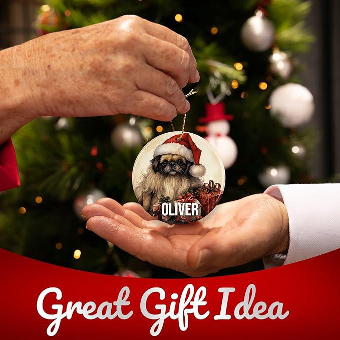 Pekingese Personalized Dog Ornament - Pet Ornament for Christmas Tree - 3" Round Ceramic - Printed in USA - Choose from 200 Breeds - Dog Mom & Dad - Xmas Decoration DOG0156