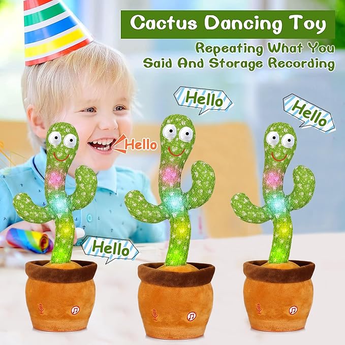 Emoin Talking Dancing Cactus Toy Mimicking Toy, Singing Cactus Mimicking Recording Repeating What You Say with LED English Songs for Toddlers Boys Girls, Interactive Baby Toys