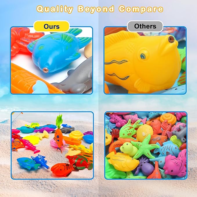 Kiditos 46PCS Magnetic Fishing Bath Toys Game Set,Swimming Fish Toys for Bathtub,Water Table Bathtub Toys for Toddlers Kids Age 3-6, Pool Toys for Pretend Play&Education Teaching&Learning Colors