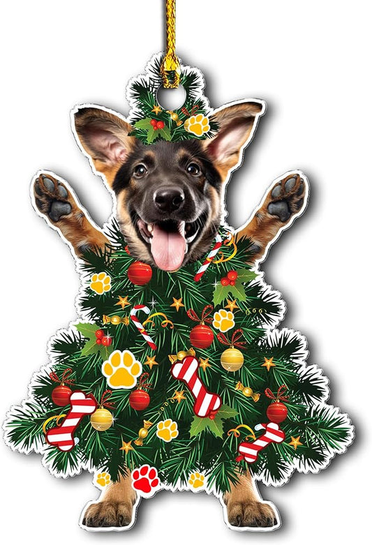 2025 German Shepherd Dog Christmas Ornament - Adorable Dog Dressed as a Christmas Tree - Fun and Festive Acrylic Decoration