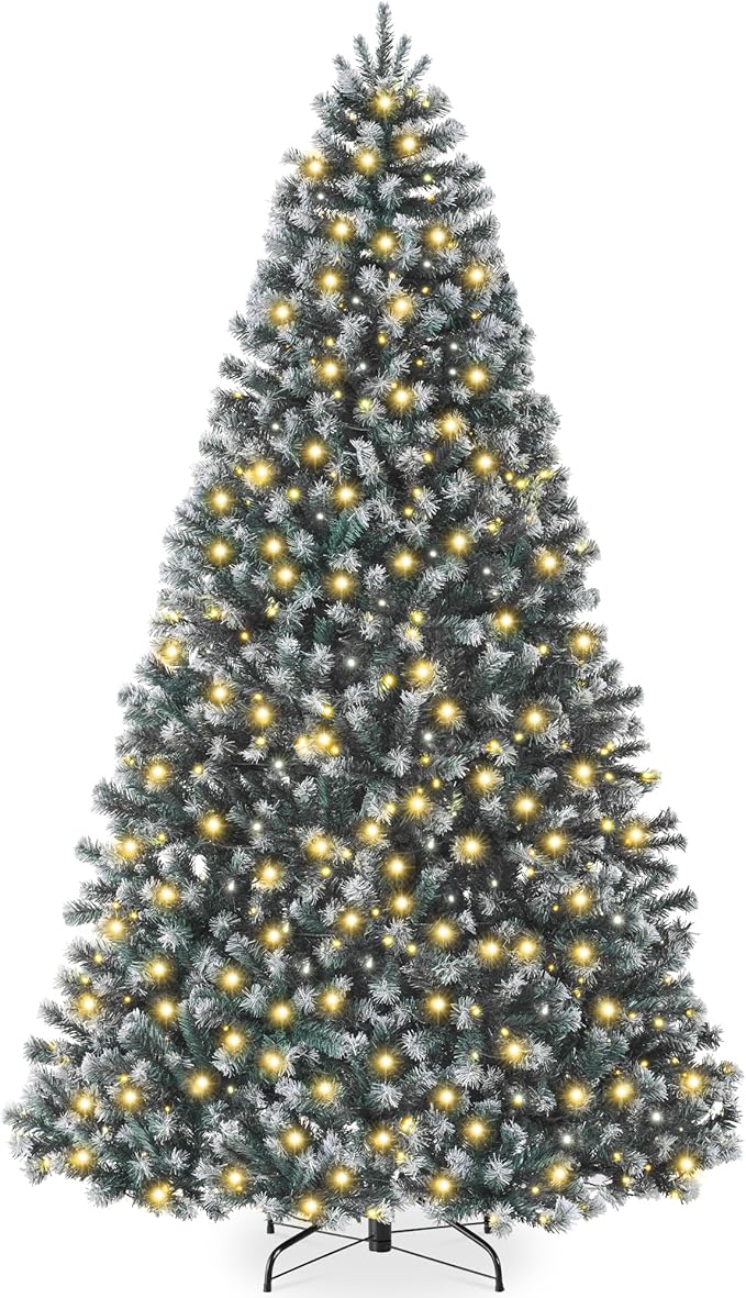 Best Choice Products Artificial Frosted Christmas Tree, 9ft Premium Pre-Lit Realistic Spruce Holiday Décor w/Dense Branches, Metal Base – Blue Spruce