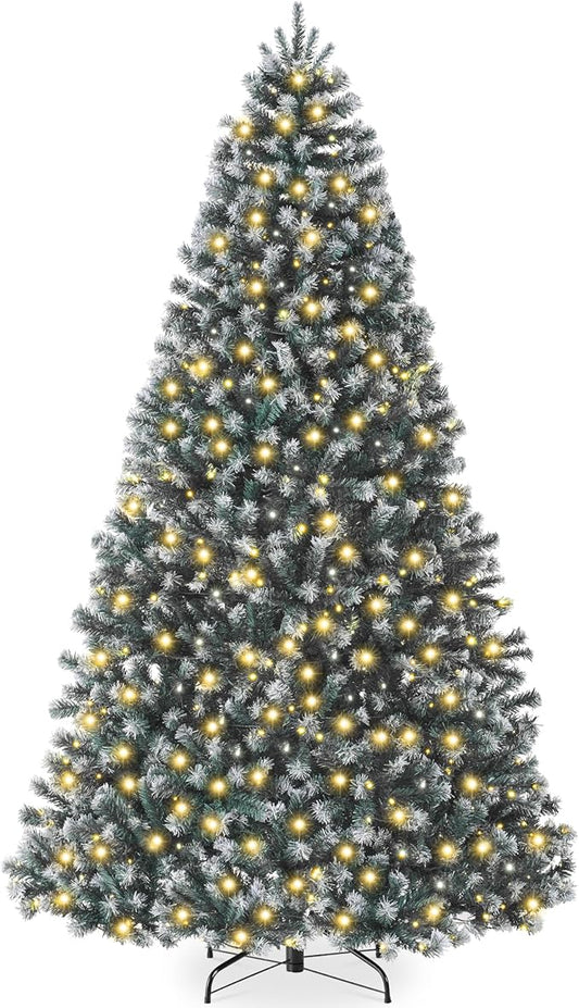 Best Choice Products Artificial Frosted Christmas Tree, 9ft Premium Pre-Lit Realistic Spruce Holiday Décor w/Dense Branches, Metal Base – Blue Spruce