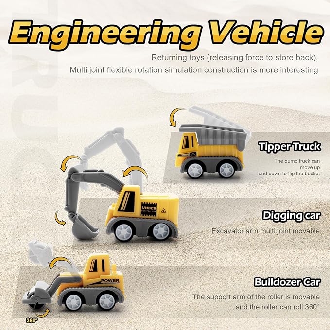 264 PCS Construction Race Tracks for Kids Toys, Glow in The Dark Magic Toy Set, 2 Light Up Cars Track, 3 Construction Cars, Flexible DIY Track Set, Birthday Gift for Age 3-9 Boys Toddler Girls