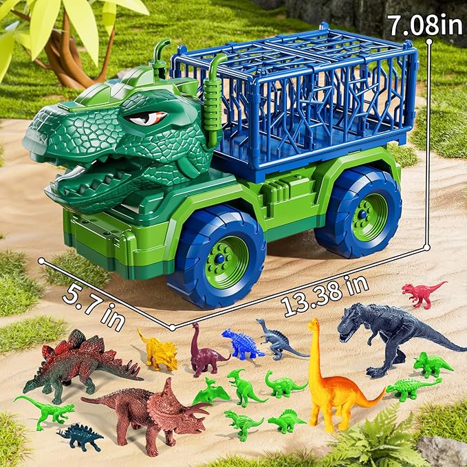 22 in 1 Toddler T-rex Dinosaur Truck Toy Set for Kids Boys 3-5 5-7, Tyrannosaurus Carrier Transport Truck with 18 Jurassic Dino Figures, Birthday Toy for Boys Girls 3 4 5 6 7 Years Old