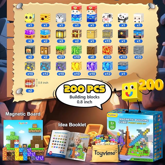 200PCS Magnetic Blocks STEM Sensory Kids Building Toys Magnetic Tiles with Magnet Board for Kids Ages 3+ Birthday for 3-5 6-7 8-12 Year Old Boys & Girls