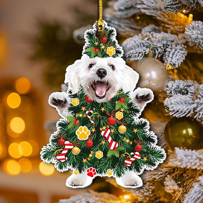2025 Maltese Dog Christmas Tree Ornament - Festive Holiday Acrylic Hanging Decoration with Adorable Maltese Dog - Malta Puppy Christmas Tree Topper Ornament