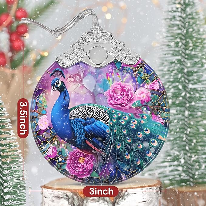 Peacock Ornament, Christmas Ornaments, Christmas Decorations for Tree, Stained Glass Ornament, Heirloom Keepsake, Gift Exchange, Gift Ideas, Bauble Present