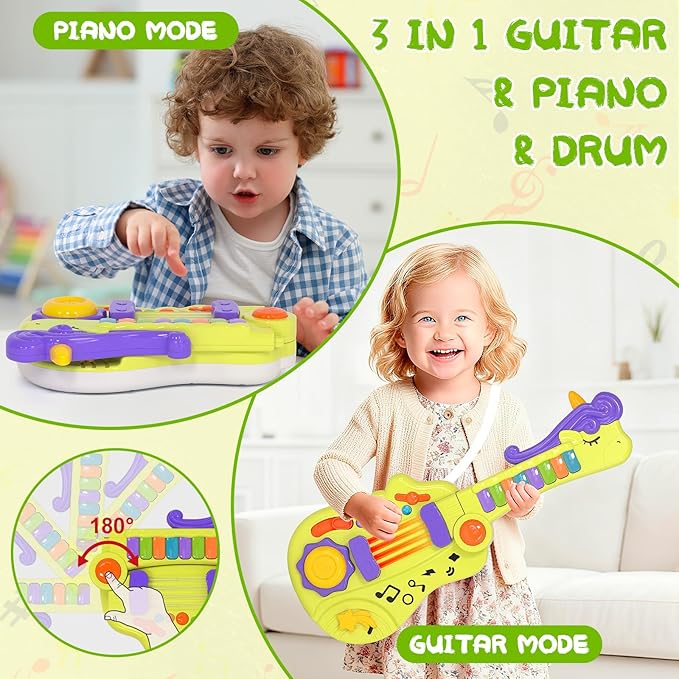 M SANMERSEN Kids Guitar Toddler Toys Guitar for Kids 3 4 5 Year Old Boys Electric Musical Toy Guitars with Strings Strap Light Up Boys Girls Birthday Christmas Easter Gifts