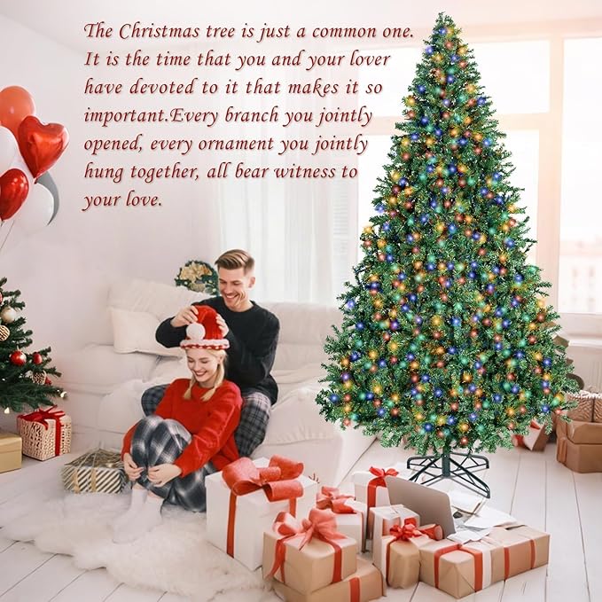 ININ 6FT Prelit Christmas Spruce Artificial Tree with Led Lights, Lighted Christmas Tree，Hinged Full Xmas Tree for Home Party Decoration,350 LED Lights,1000 Branch Tips, Metal Hinges & Foldable Base.