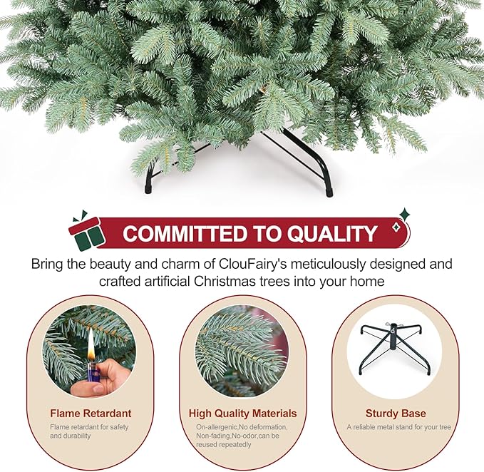 Spruce Christmas Tree 8ft, Premium Artificial Hinged Christmas Trees with 2458 PE & PVC Branch Tips，Xmas Trees for Home, Xmas Decoration