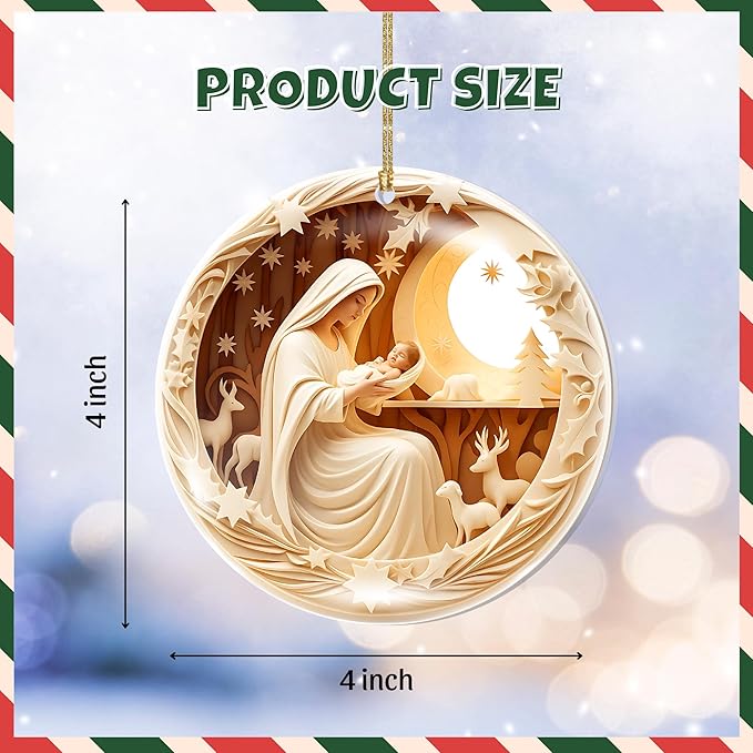 2025 Christmas Ornament – Holy Nativity Scene Acrylic Ornament, Virgin Mary and Baby Jesus Religious Decoration for Tree, Dated Navidad 2025 Ornament, Christian Catholic Christmas Decor Gift