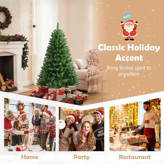 Goplus 5 FT Pre-Lit Artificial Christmas Tree, Hinged Xmas Tree with 510 Branch Tips, 400 Warm White LED Lights, 7 Lighting Modes & Folding Metal Stand, Seasonal Decoration Tree for Home Party Holiday