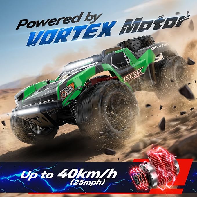 JM Racing 1:12 Fast RC Cars 40KPH 4WD Remote Control Desert Truck, All Terrain Off-Road Monster Truck W/Rechargeable Battery, Waterproof RTR Racing Car W/LED Lights & Spare Tire for Adults Boy & Kid