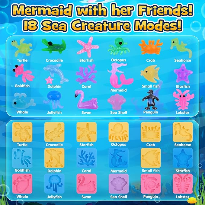 FTUREERA Glowing Magic Water Elf Toy Kit, Glowing in The Dark Aqua Fairy Water Elf, 20 Gels, 18 Sea Creature Molds, Squishy Maker Making Kit, Christmas Birthday Gifts, Crafts DIY for Kids