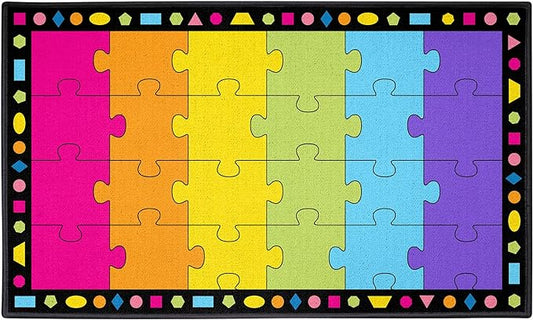 Booooom Jackson Large Colorful Puzzle Area Rug - 7'5"x13' with Non-Slip Backing - School Classroom 24 Seating Elementary Carpet