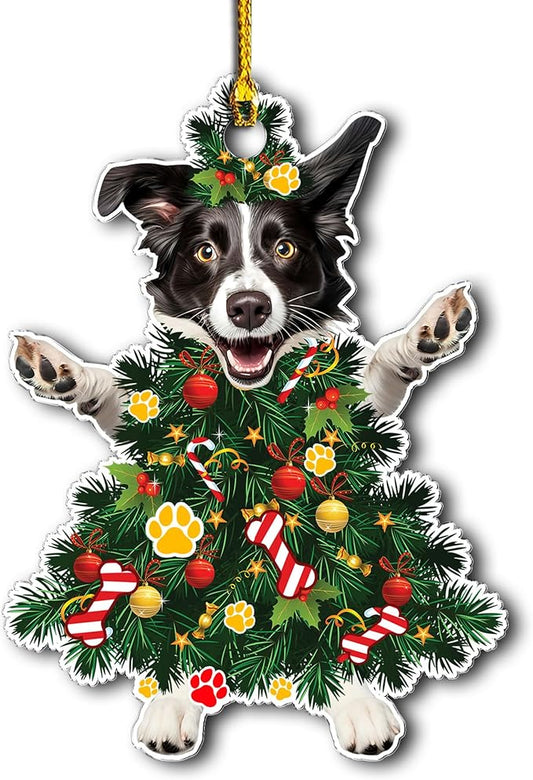 2025 Border Collie Christmas Tree Ornament - Festive Holiday Acrylic Hanging Decoration with Adorable Border Collie Dog - Border Collie Christmas Tree Topper Ornament