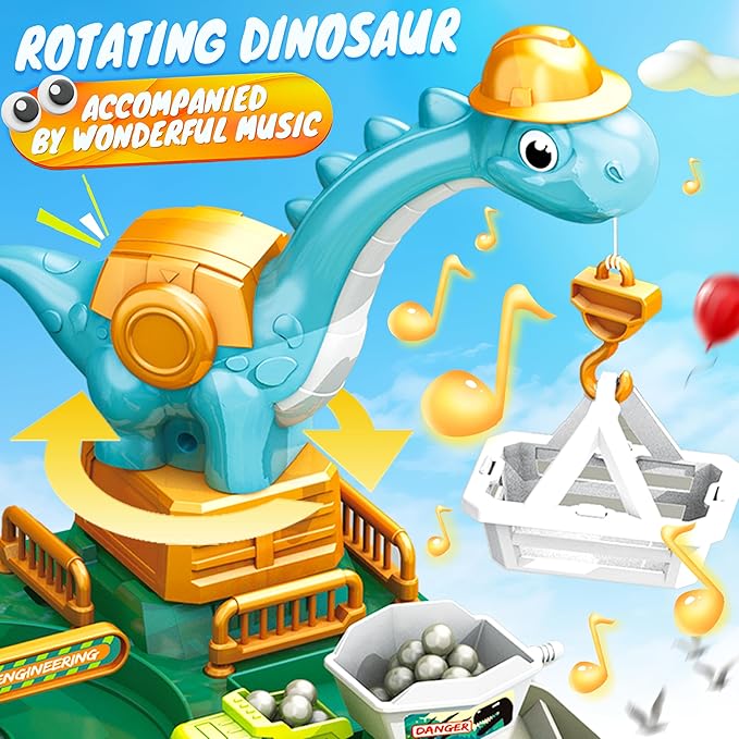 Race Tracks for Kids Ages 3-5, SMILESSKIDDO 73 PCS Dinosaur Car Tracks Toys Gifts for Boys Kids with Music and Engineering Scene Simulation, Construction Car Toddler Boy Toys Gift for Ages 3+