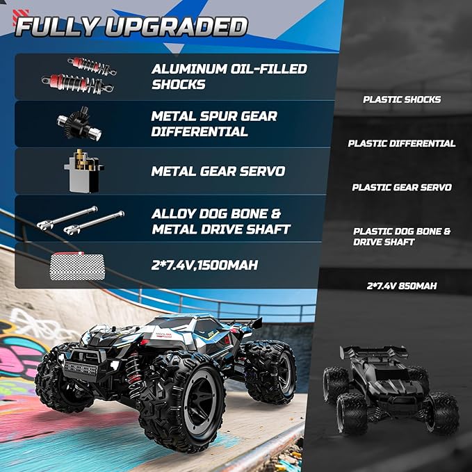 DEERC Brushless Fast RC Cars for Boys & Adults, 55KM/H, 1:18 Off-Road RC Truck, All Terrain 4x4 Racing Mecha Car, 50 Mins, Waterproof Remote Control Monster Truck, Compatible with 3S Battery