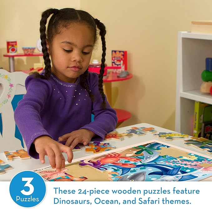 Melissa & Doug 3-Puzzle Jigsaw Set - Dinosaurs, Ocean, and Safari