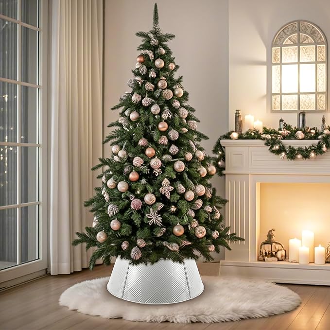 Metal Christmas Tree Collar 28 inch,Voumsil Christmas Tree Ring Collar Stand Cover Real Artificial Trees Indoor Outdoor Decoration