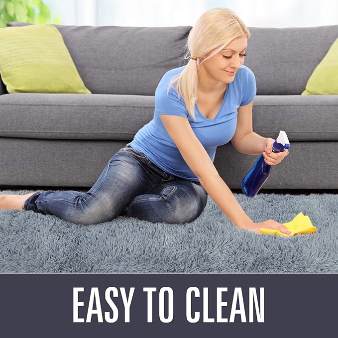 Ompaa Fluffy Area Rugs, Super Soft Shaggy Rug Fuzzy Long Fur Carpets for Bedroom Living Room Decor, 4 x 6 Feet Gray Blue