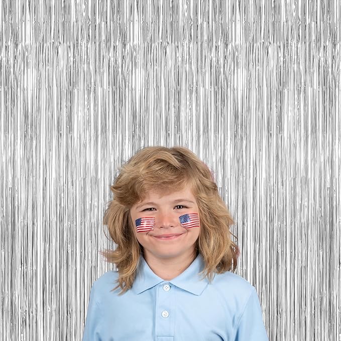 4 Pack Party Decorations, Metallic Silver Backdrop, Photo Booth Props Silver Curtains Tinsel Backdrop Foil Streamer, 21st Birthday Decorations Bachelorette Decor