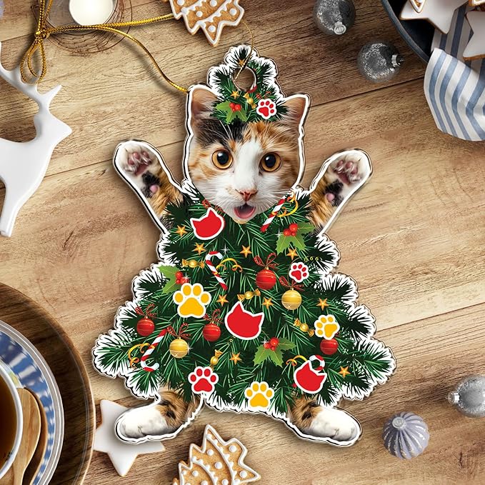 Calico Cat Christmas Tree Topper - Adorable Cat Dressed as a Tree - Festive Holiday Decoration