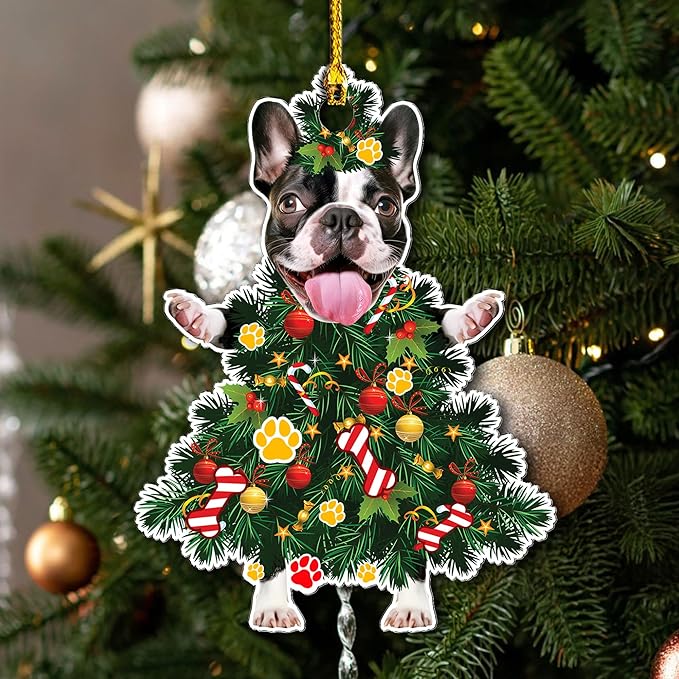 2025 Boston Terrier Christmas Tree Ornament - Festive Holiday Acrylic Hanging Decoration with Adorable Boston Terrier Dog - Christmas Xmas Tree Topper Ornament for Boston Terrier Dog Lovers