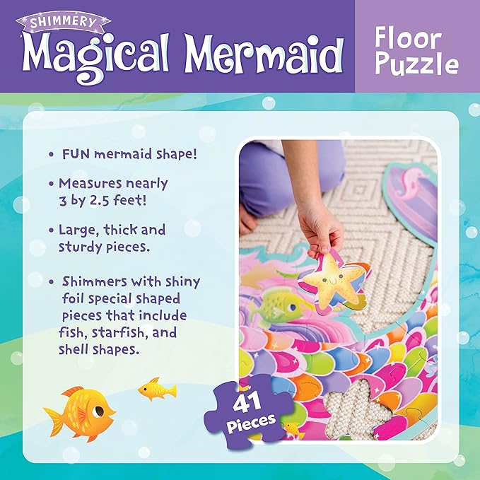 Peaceable Kingdom Shimmery Magical Mermaid Floor Puzzle