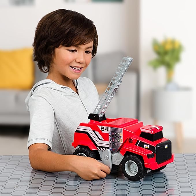 CAT Construction Toys, 11.5" Power Haulers Fire Truck, Realistic Lights & Sounds, Motion Drive Technology, Working Features, and Interactive Play for Ages 3+