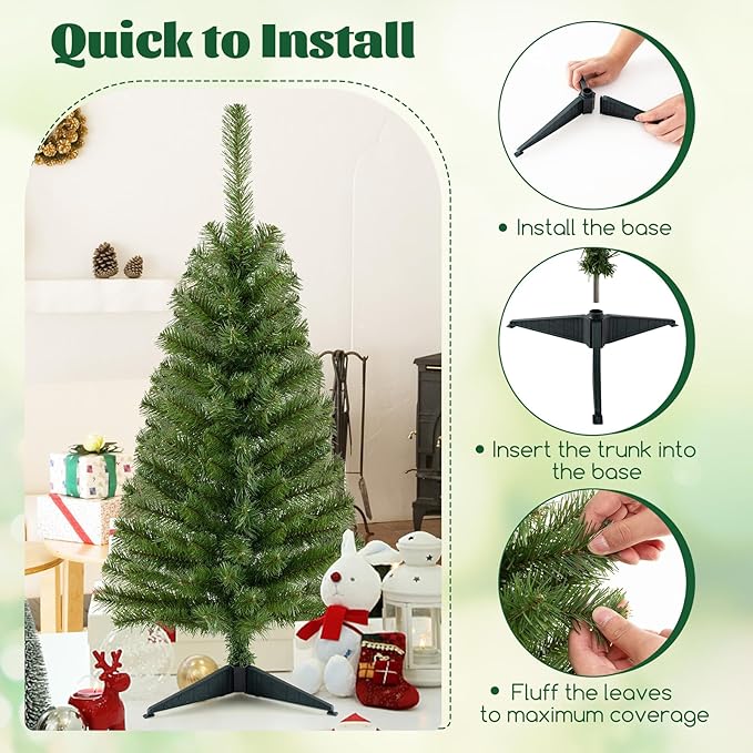 GOLFLAME 3FT Artificial Christmas Tree, Premium Mini Xmas Pine Tree with Stand Base Thicken Tips, Great Holiday Decoration (Green)