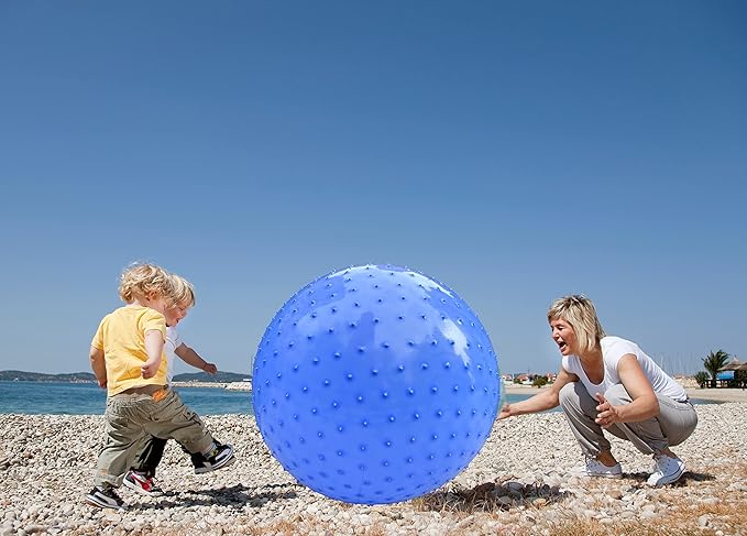 Large Sensory Massage Ball for Kids, 2 Pack 33.5" 85CM Macaron Blue Bouncy Exercise Balls for Toddlers, Big Inflatable Toys with Tactile Spikes, Outdoor Giant Yoga Balls, Large Beach Ball