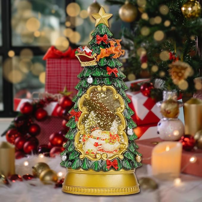 Christmas Snow Globe Lantern,Christmas Decorations Indoor for Home,with 6H Timer Musical Snow Globes,Battery or USB Powered Swirling Glitter Christmas Tree Snow Globes,Gifts,Snowman Skiing
