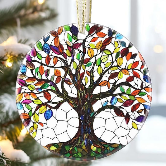 3.5 Inch Ceramic Christmas Tree Ornament, Tree of Life Christmas Ornaments, Heirloom Keepsake, Gift Exchange, Gift Idea, Bauble Present