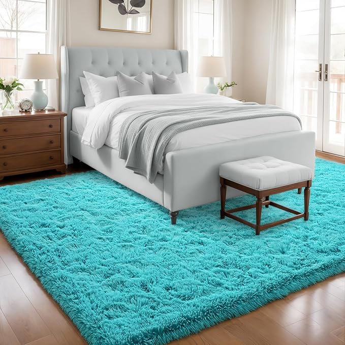 5x8 Fluffy Soft Teal Blue Rug for Living Room Bedroom, Large Area Rugs Super Soft Shaggy Carpet for Classroom Kids Babys Playroom Toddler Nursery Dorm, Modern Indoor Non Slip Rug