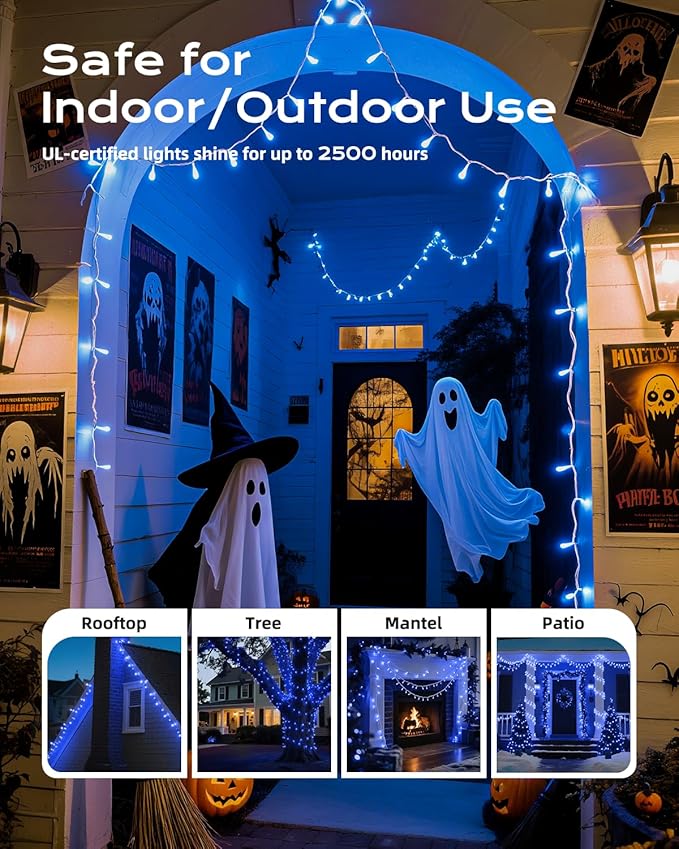 Brightown Blue Christmas Mini String Lights, 100-Count 26.5ft Incandescent Bulb Halloween Fairy Lights for Indoor Holiday Decor, Christmas Tree Garland Wedding Party Multi-Use Decoration, White Wire