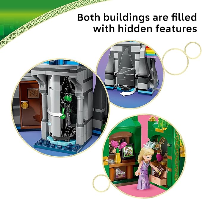 LEGO Wicked Emerald City & Kiamo Ko Castle Building Toy - Elphaba & Glinda Toy Figures, 2 Buildable Playsets, & Flying Monkey Minifigure for Kids, Ages 9+ - Wicked Merch Gift for Girls & Boys - 75689