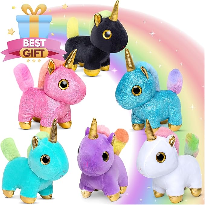 Naturally KIDS Stuffed Animal, Toddler Gifts for Boys, Girls, Plush Unicorn Toys Set 6