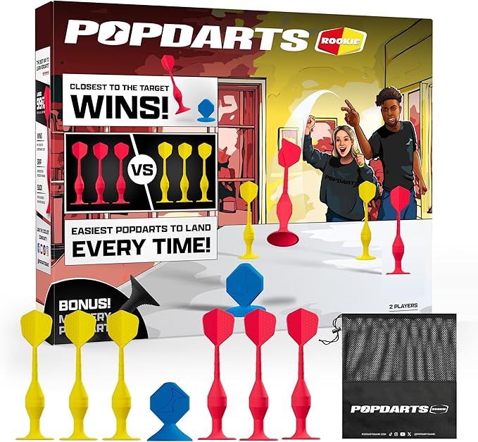 Popdarts Game Rookie Pack – Beginner-Friendly Suction Cup Dart Game for Kids, Families, and New Players | Indoor & Outdoor Target Toss Game | Fast Setup, Durable, Simple Rules, and Fun for All Ages!