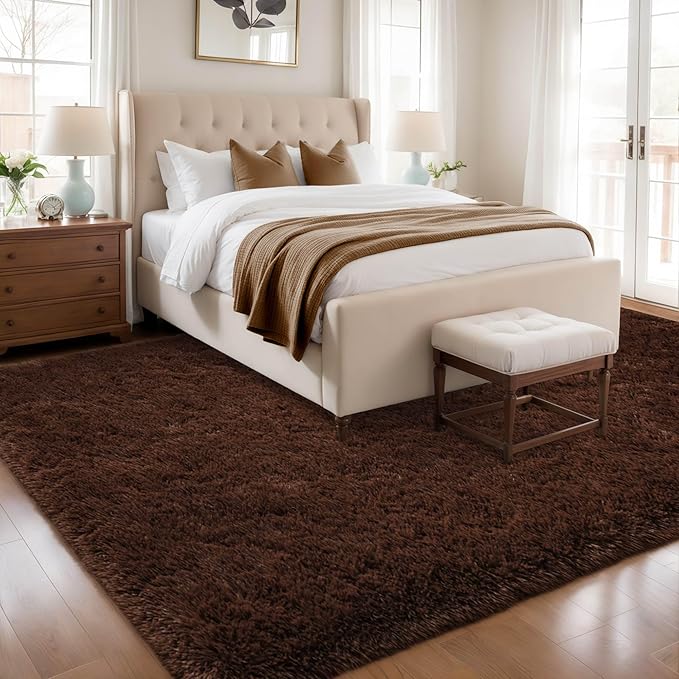 6x9 Living Room Area Rug Non Slip, Fluffy Brown Bedroom Rugs, Large Shaggy Carpet Machine Washable for Nursery Classroom Kids Babys Dorm Home Decor