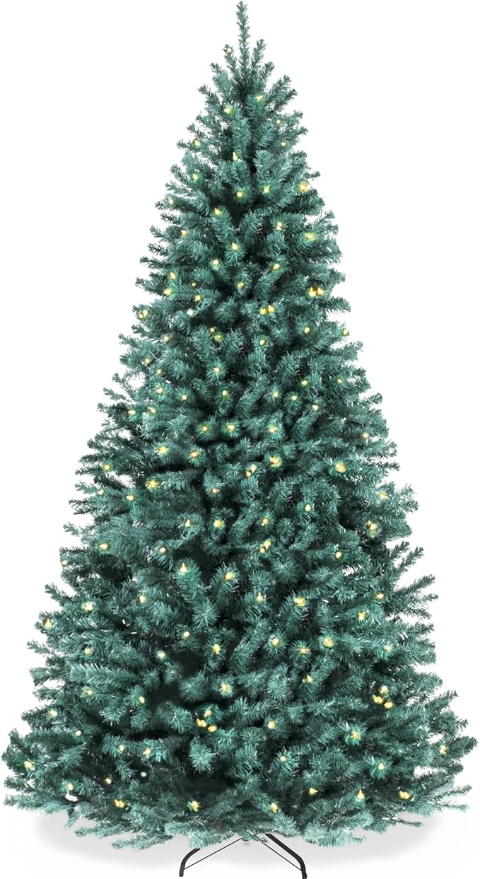 Best Choice Products 7.5ft Pre-Lit Blue Spruce Christmas Tree, Artificial Full Hinged Decor, Holiday Decoration w/ 420 Warm White Incandescent Lights, 1,384 Tips, Foldable Metal Base
