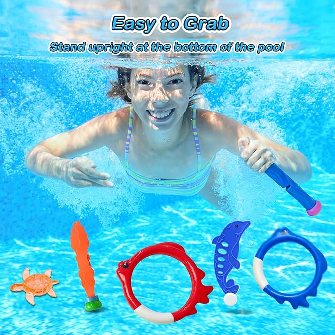 Jasonwell Pool Diving Toys Games - 42PCS Swimming Pool Toys with Dive Sticks and Rings Underwater Treasures Torpedo Bandits Fish Toy etc Fun Water Swim Toy for Boys Girls Adults Kids Teens
